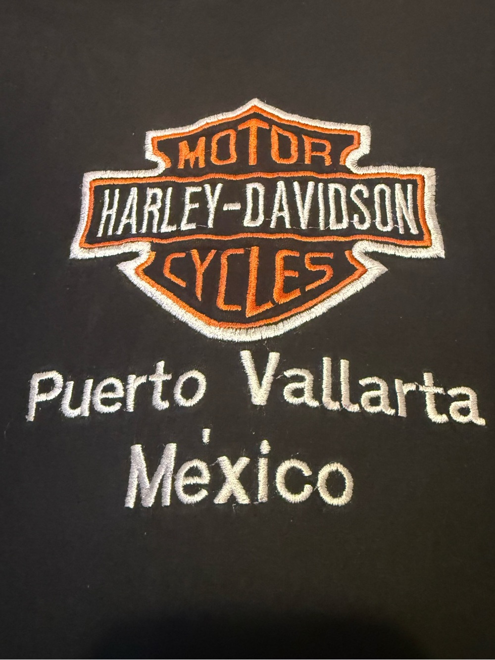 Vintage Embroidered  Harley-Davidson Black Tee Orange & White Logo YEZBEK Tag